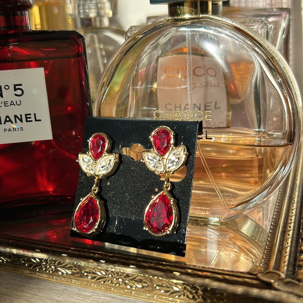 Ruby Red Fancy Pear Drops! Signed Swarovski Cryst… - image 3